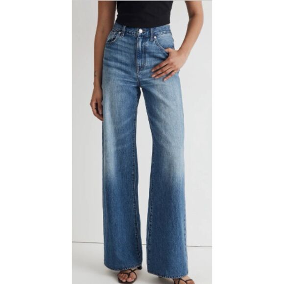 Madewell Jeans Size 31P Petite Superwide Leg Medium Wash High Rise - Picture 1 of 12